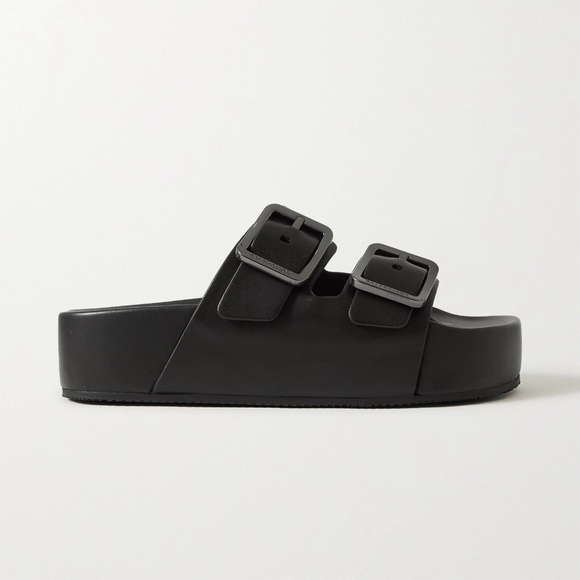 BALENCIAGA Mallorca Platform Leather Sandals Slides Black Size 37 US 7 - Picture 5 of 6